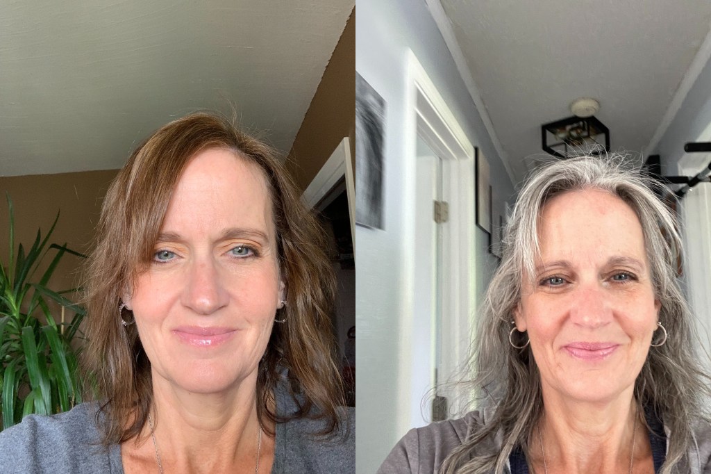this image show my before and after going gray pic.